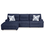 Acklen Place Navy 3-Piece Dual Power Reclining Modular Sectional with LAF Chaise by Ashley at Eve Furniture