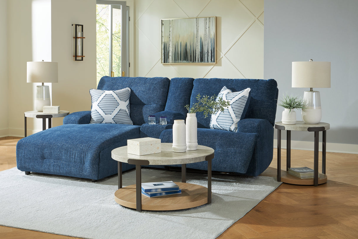 Acklen Place Navy 3-Piece Dual Power Reclining Modular Sofa with LAF Chaise by Ashley at Eve Furniture