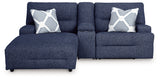 Acklen Place Navy 3-Piece Dual Power Reclining Modular Sofa with LAF Chaise by Ashley at Eve Furniture