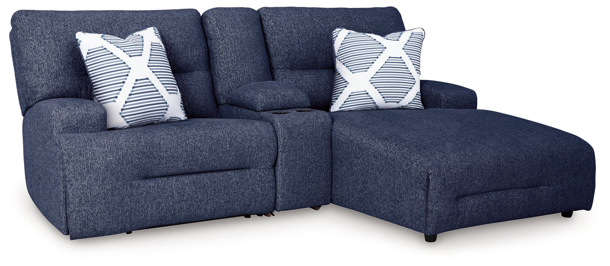 Acklen Place Navy 3-Piece Dual Power Reclining Modular Sofa with RAF Chaise by Ashley at Eve Furniture