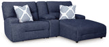 Acklen Place Navy 3-Piece Dual Power Reclining Modular Sofa with RAF Chaise by Ashley at Eve Furniture