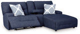 Acklen Place Navy 3-Piece Dual Power Reclining Modular Sofa with RAF Chaise by Ashley at Eve Furniture