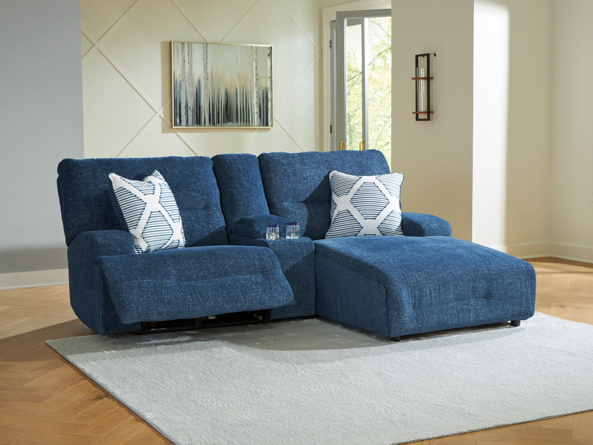 Acklen Place Navy 3-Piece Dual Power Reclining Modular Sofa with RAF Chaise by Ashley at Eve Furniture