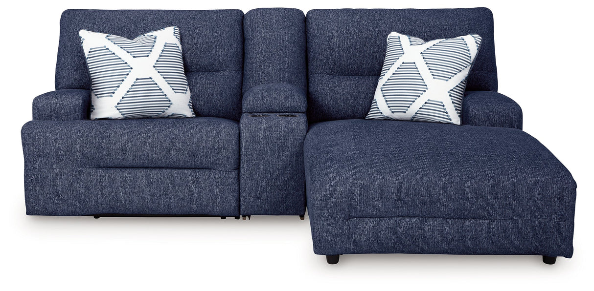 Acklen Place Navy 3-Piece Dual Power Reclining Modular Sofa with RAF Chaise by Ashley at Eve Furniture