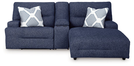 Acklen Place Navy 3-Piece Dual Power Reclining Modular Sofa with RAF Chaise by Ashley at Eve Furniture
