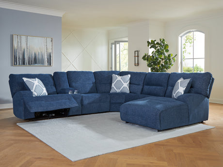 Acklen Place Navy 6-Piece Dual Power Reclining Modular Sectional with RAF Chaise by Ashley at Eve Furniture