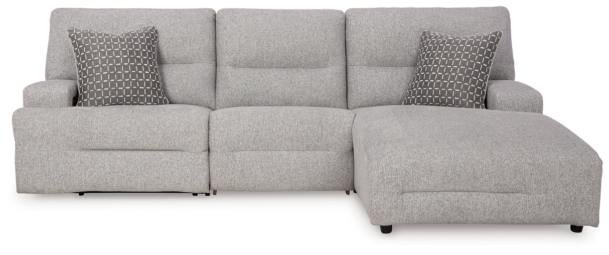 Acklen Place Pewter 3-Piece Dual Power Reclining Modular Sectional with RAF Chaise by Ashley at Eve Furniture