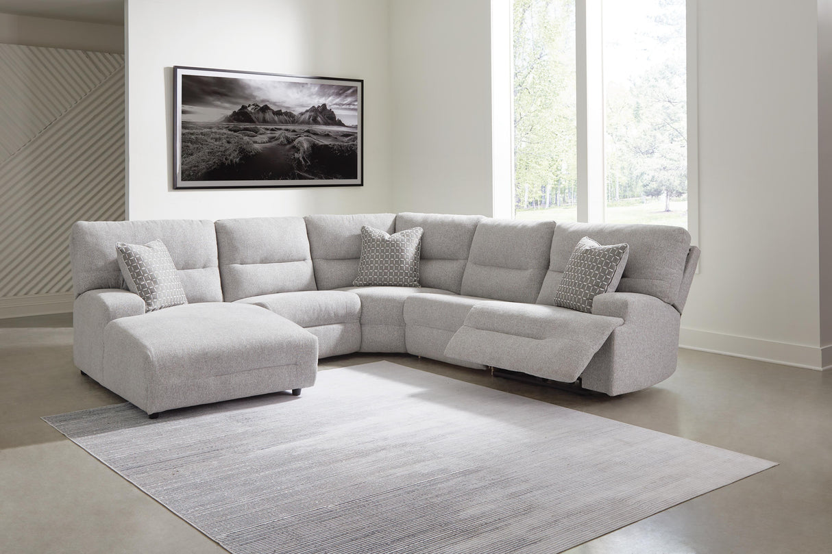Acklen Place Pewter 5-Piece LAF Chaise Power Reclining Sectional by Ashley at Eve Furniture