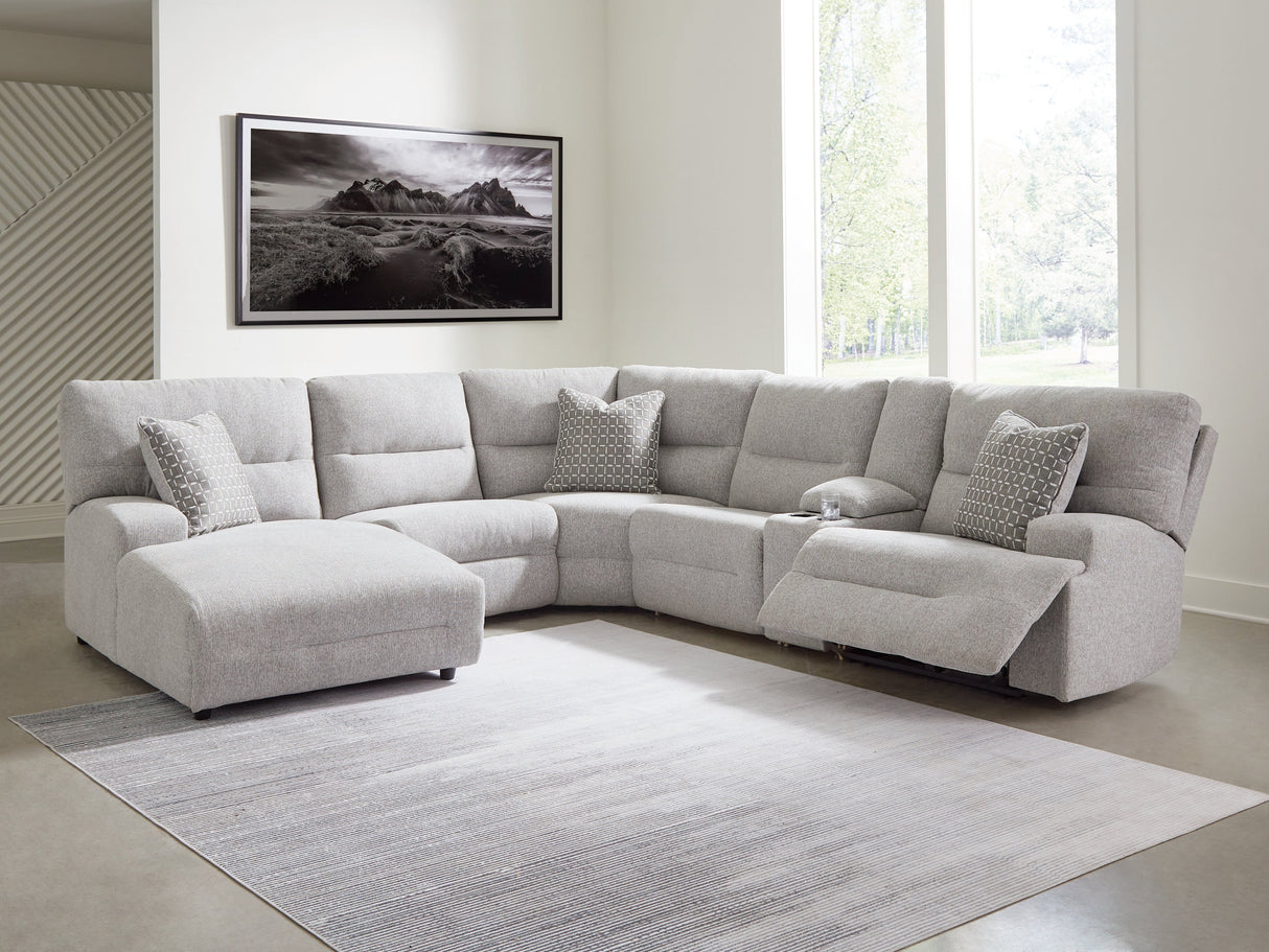 Acklen Place Pewter 6-Piece Left Arm Facing Chaise Power Reclining Sectional by Ashley at Eve Furniture