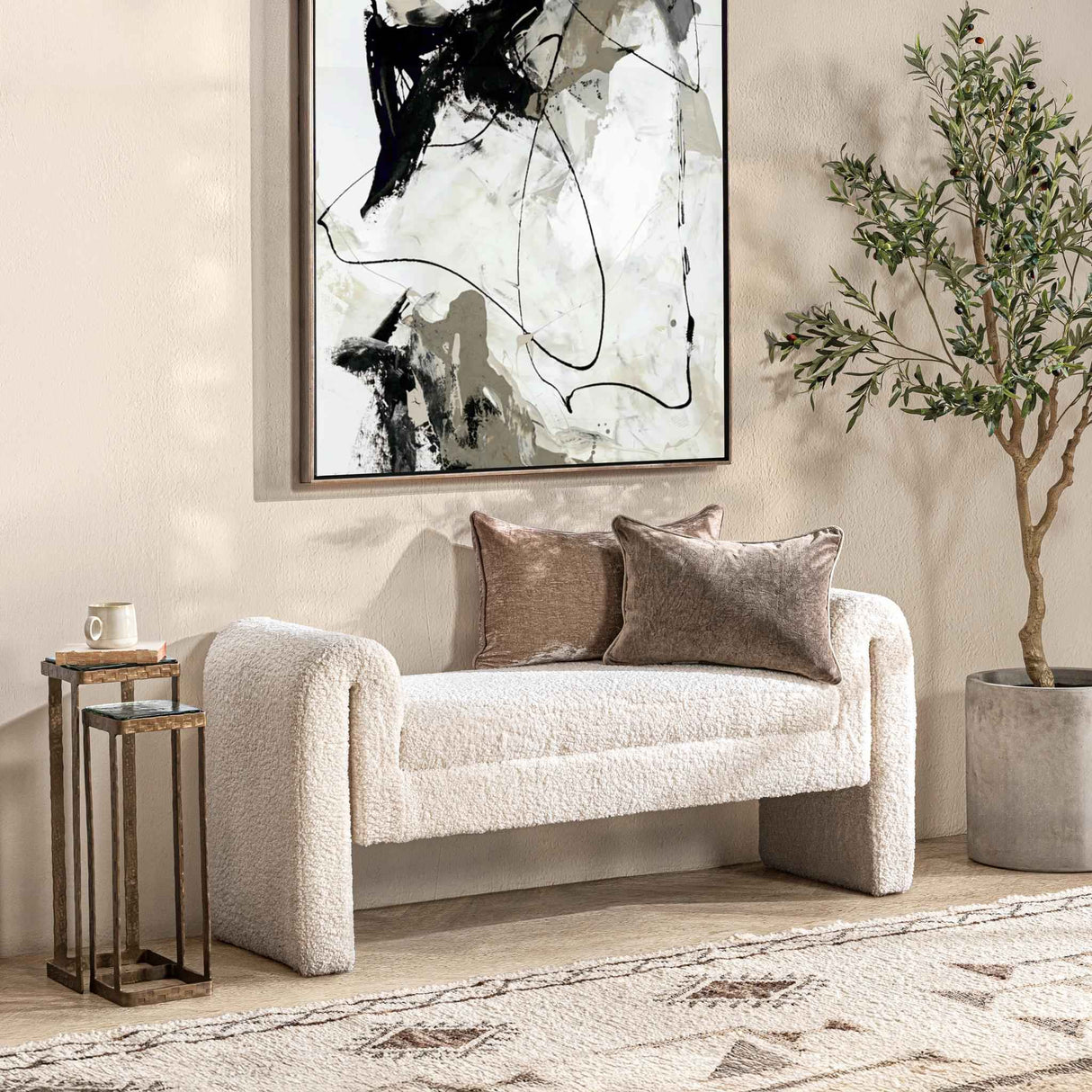 Ada Ivory Fleece Accent Bench by Classic Home at Eve Furniture