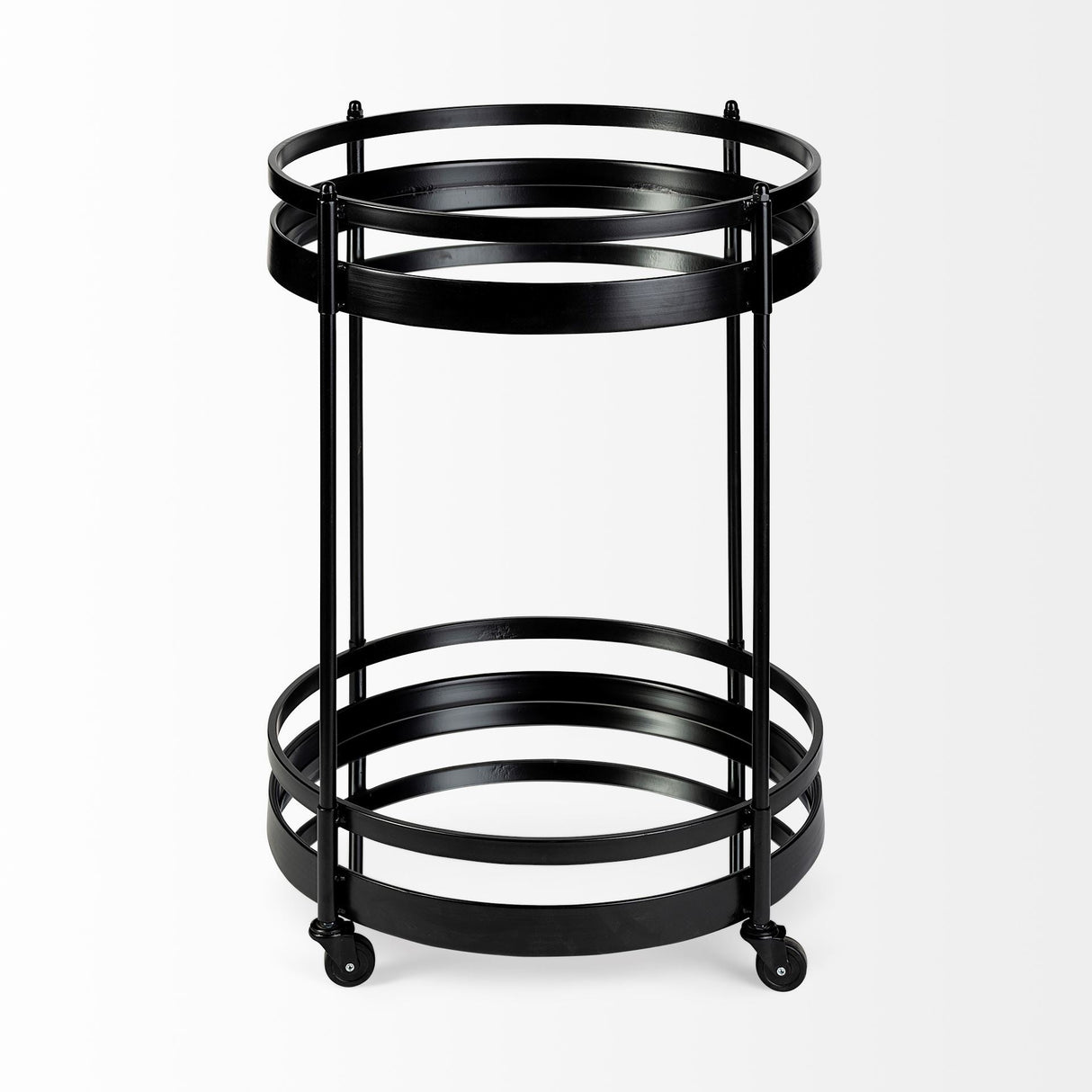 Ada Round Shape Black Metal Frame Two-Tier w/Glass Shelf Bar Cart by Mercana at Eve Furniture