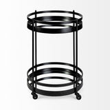 Ada Round Shape Black Metal Frame Two-Tier w/Glass Shelf Bar Cart by Mercana at Eve Furniture