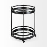 Ada Round Shape Black Metal Frame Two-Tier w/Glass Shelf Bar Cart by Mercana at Eve Furniture