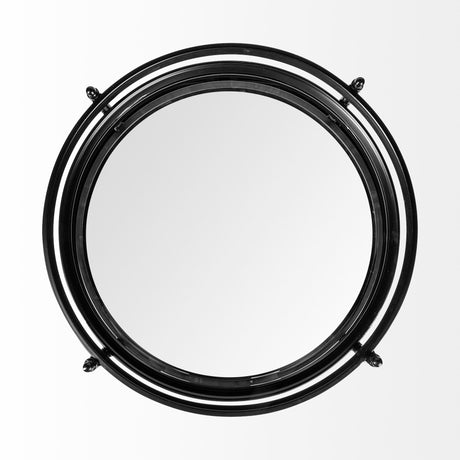 Ada Round Shape Black Metal Frame Two-Tier w/Glass Shelf Bar Cart by Mercana at Eve Furniture