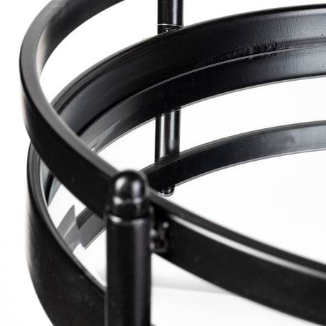 Ada Round Shape Black Metal Frame Two-Tier w/Glass Shelf Bar Cart by Mercana at Eve Furniture