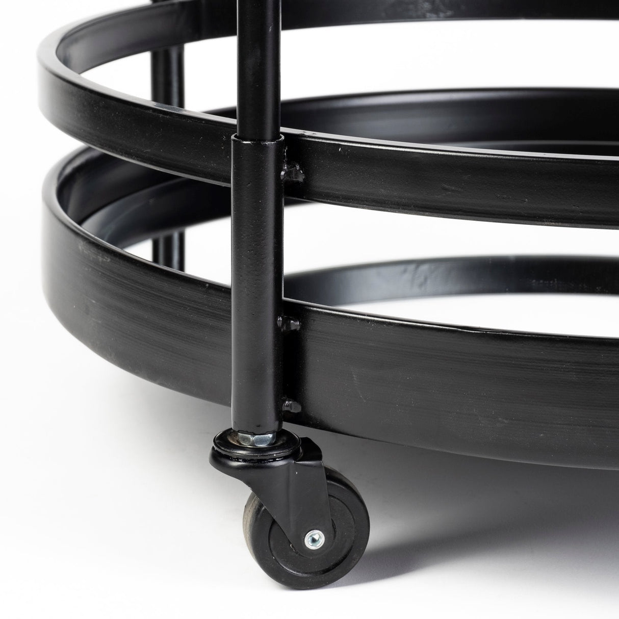 Ada Round Shape Black Metal Frame Two-Tier w/Glass Shelf Bar Cart by Mercana at Eve Furniture