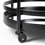 Ada Round Shape Black Metal Frame Two-Tier w/Glass Shelf Bar Cart by Mercana at Eve Furniture
