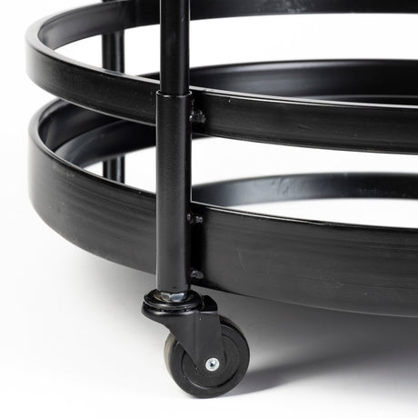 Ada Round Shape Black Metal Frame Two-Tier w/Glass Shelf Bar Cart by Mercana at Eve Furniture