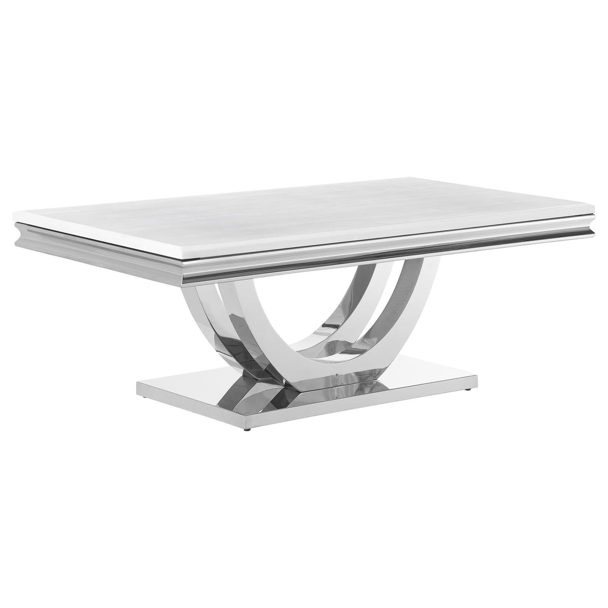 Adabella White/Chrome U-Base Rectangle Coffee Table