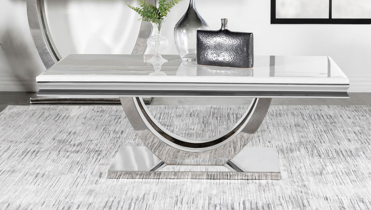 Adabella White/Chrome U-Base Rectangle Coffee Table