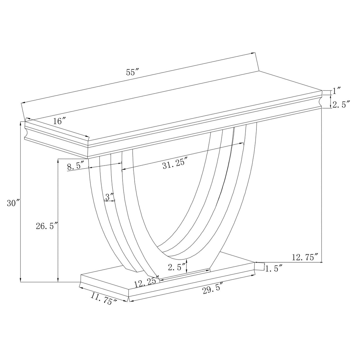 Adabella U-Base Rectangle Sofa Table White/Chrome