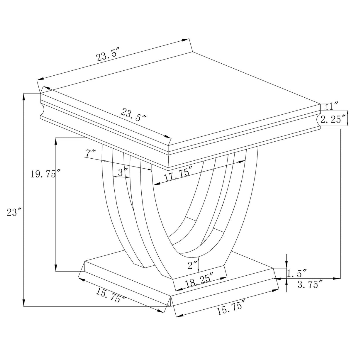 Adabella U-Base Square End Table White/Chrome