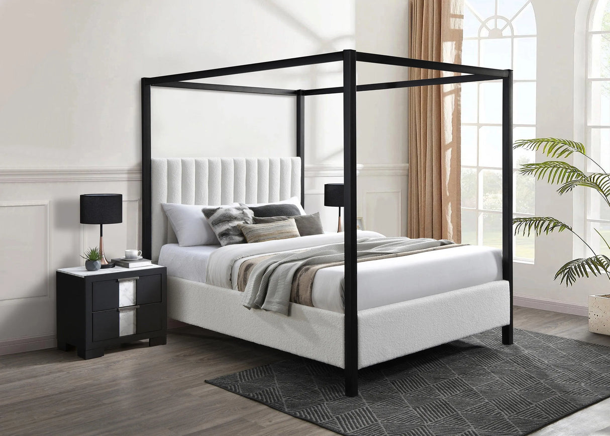 Adalyn Black and White Boucle King Canopy Bed by Crown Mark at Eve Furniture