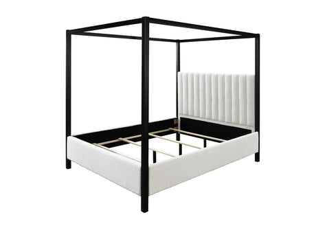 Adalyn Black and White Boucle King Canopy Bed by Crown Mark at Eve Furniture