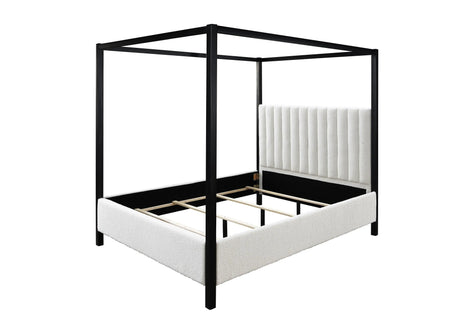 Adalyn Black and White Boucle King Canopy Bed by Crown Mark at Eve Furniture