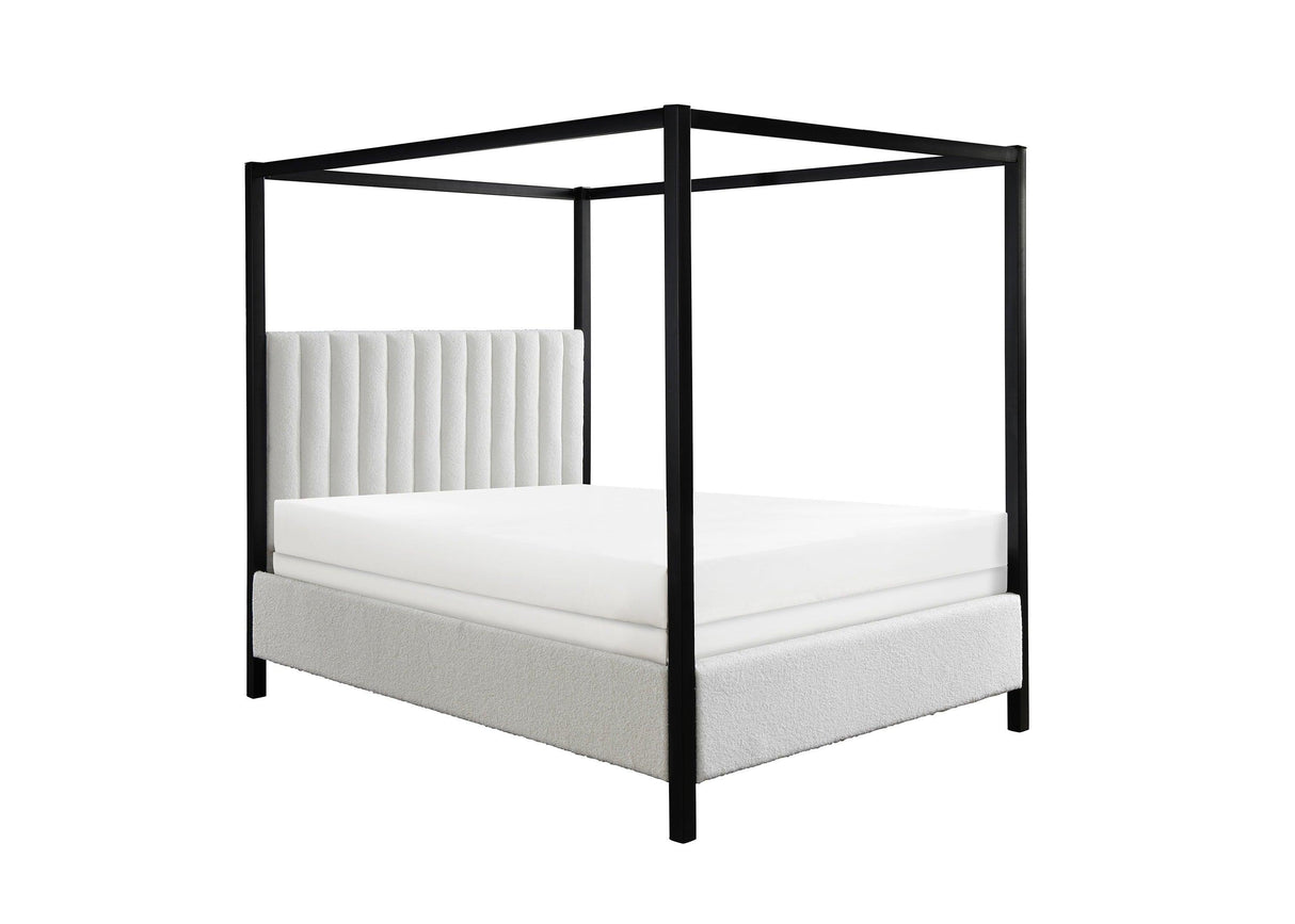 Adalyn Black and White Boucle King Canopy Bed by Crown Mark at Eve Furniture