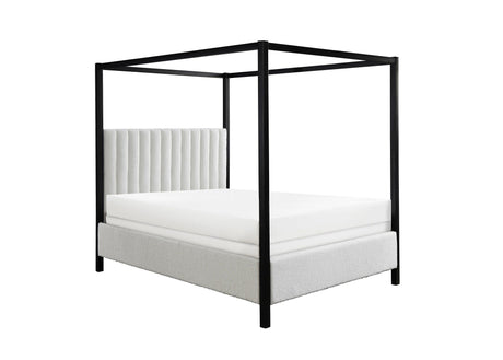 Adalyn Black and White Boucle King Canopy Bed by Crown Mark at Eve Furniture