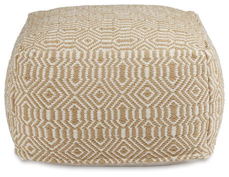 Adamont Tan/Ivory Pouf by Ashley at Eve Furniture
