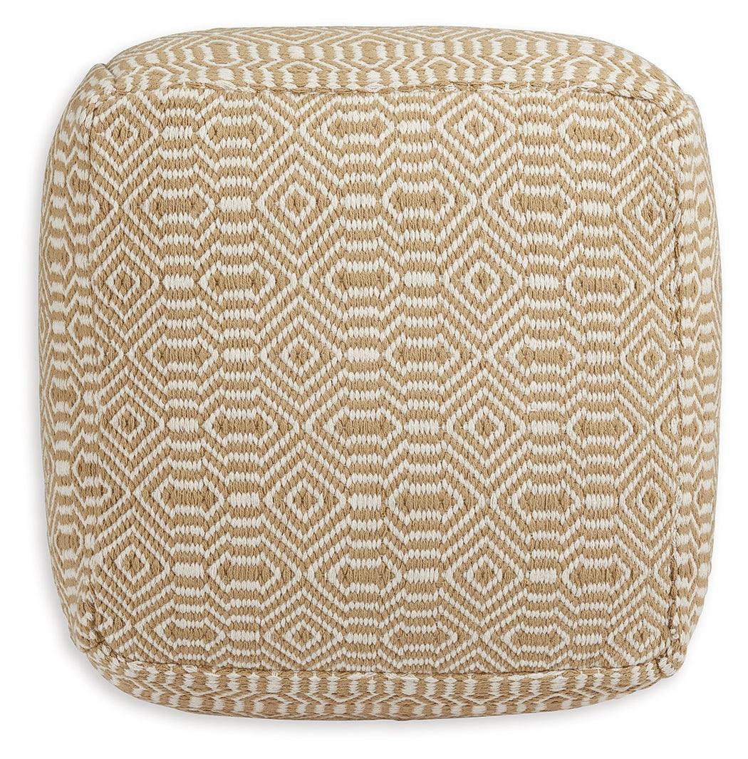 Adamont Tan/Ivory Pouf by Ashley at Eve Furniture