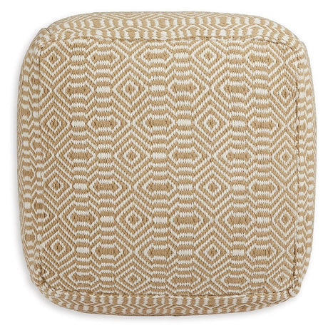 Adamont Tan/Ivory Pouf by Ashley at Eve Furniture
