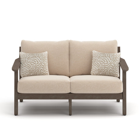 Adams Lane Dark Brown/Beige Outdoor Loveseat by Ashley at Eve Furniture