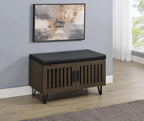 Brixton Smoked Oak 2-Door Padded Entryway Shoe Storage by Coaster at Eve Furniture