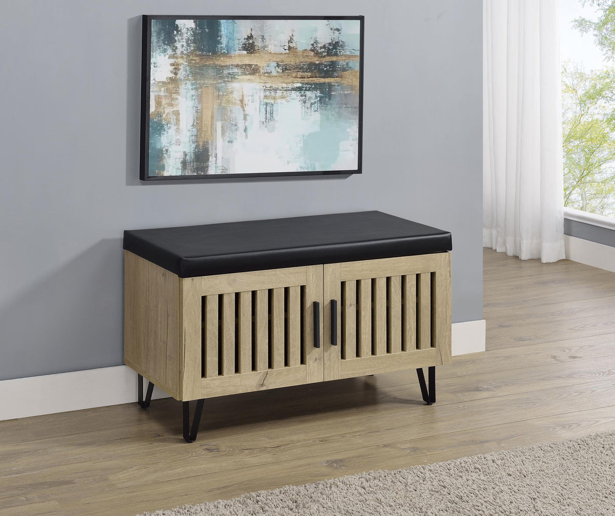 Addie White Oak 2-Door Padded Entryway Shoe Storage by Coaster at Eve Furniture