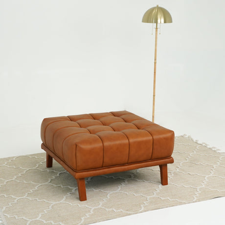 Addison Cognac Leather Upholstered Square Ottoman by Ashcroft Furniture at Eve Furniture