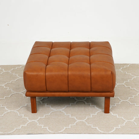 Addison Cognac Leather Upholstered Square Ottoman by Ashcroft Furniture at Eve Furniture