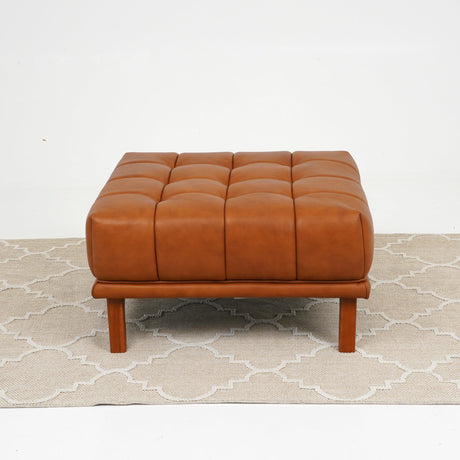 Addison Cognac Leather Upholstered Square Ottoman by Ashcroft Furniture at Eve Furniture