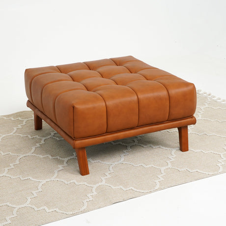 Addison Cognac Leather Upholstered Square Ottoman by Ashcroft Furniture at Eve Furniture