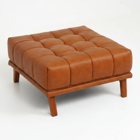 Addison Cognac Leather Upholstered Square Ottoman by Ashcroft Furniture at Eve Furniture
