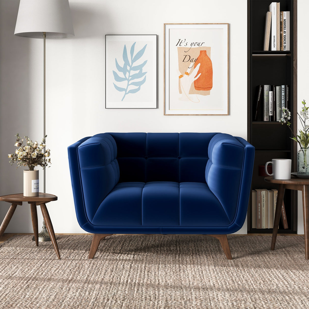 Kano Dark Blue Velvet Lounge Chair