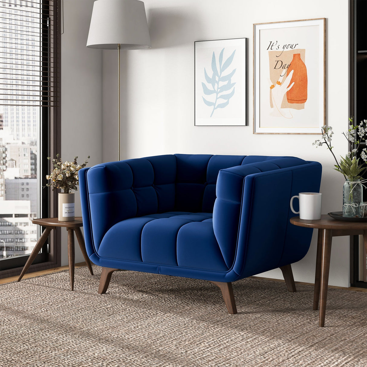 Kano Dark Blue Velvet Lounge Chair