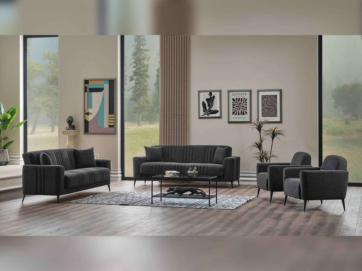 Adela Anthracite 3-pieces (Sofa & Loveseat & Chair) Livingroom Set