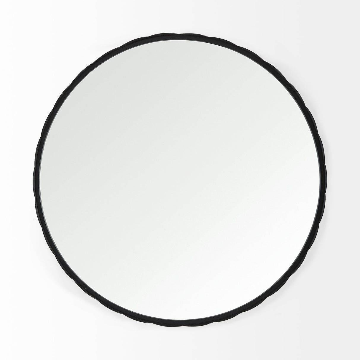 Adelaide Black Metal Scallop Edge Round Mirror by Mercana at Eve Furniture