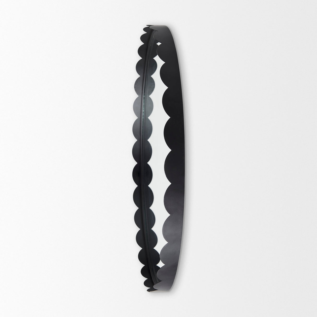 Adelaide Black Metal Scallop Edge Round Mirror by Mercana at Eve Furniture