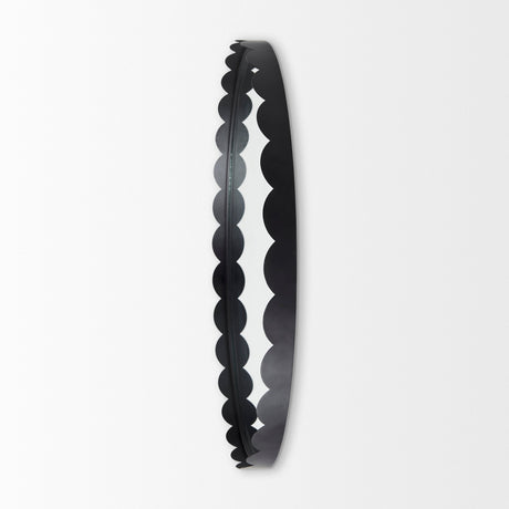 Adelaide Black Metal Scallop Edge Round Mirror by Mercana at Eve Furniture
