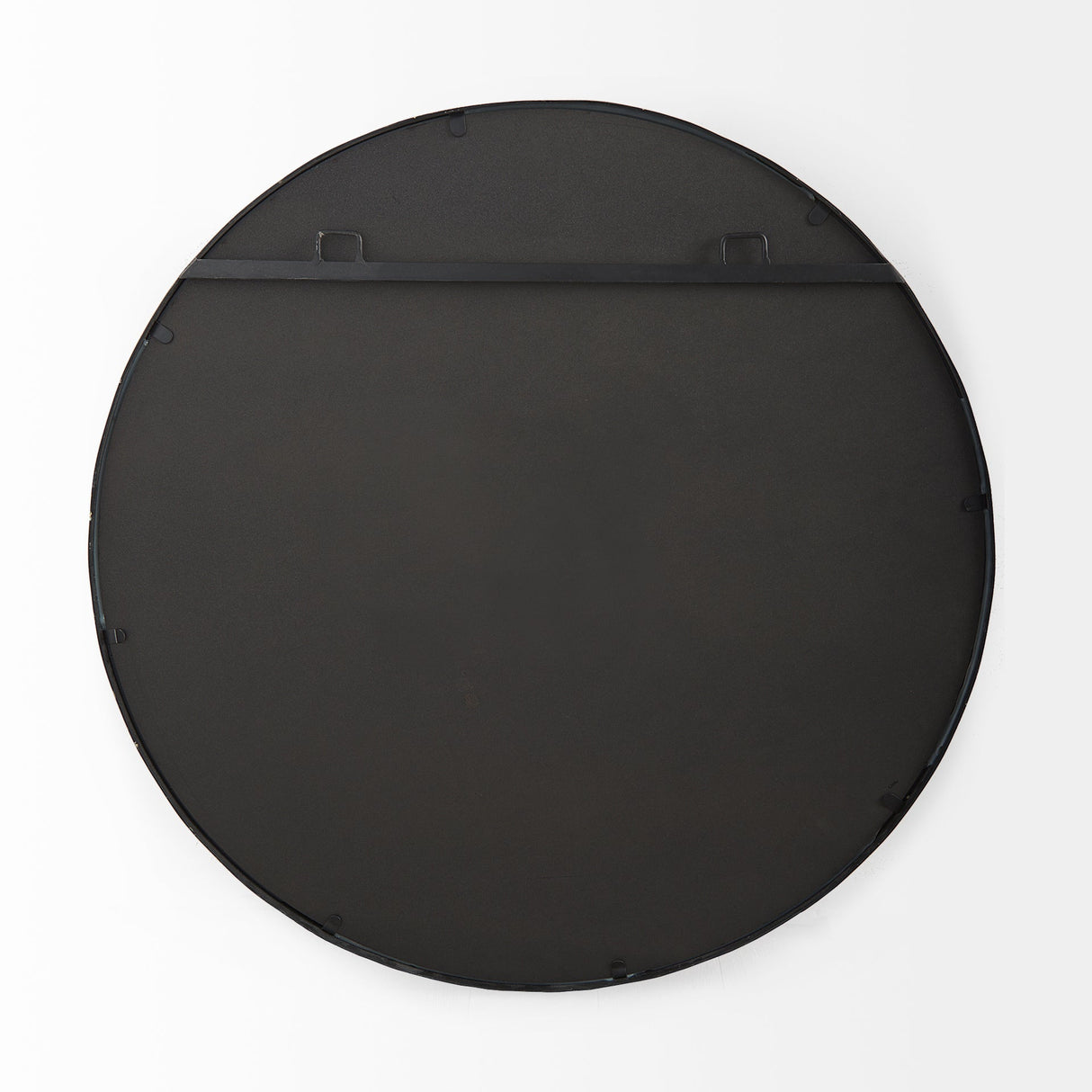 Adelaide Black Metal Scallop Edge Round Mirror by Mercana at Eve Furniture