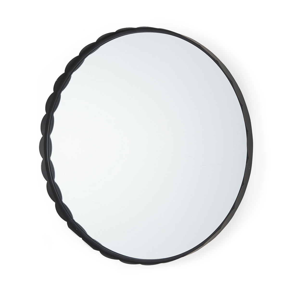 Adelaide Black Metal Scallop Edge Round Mirror by Mercana at Eve Furniture